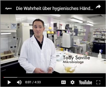 Dyson-Video über hygienisches Händetrocknen