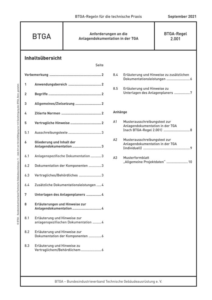 Der BTGA hat die Regel 2.001 „Anforderungen an die Anlagendokumentation in der TGA“ überarbeitet. Bild: BTGA