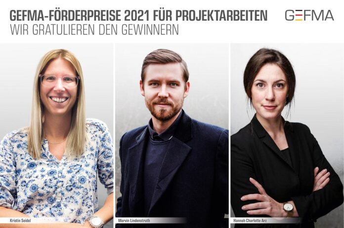 Die drei Gewinner des GEFMA-Förderpreises 2021: (v. li.) Kristin Seidel, Marvin Lindenstruth, Hannah Charlotte Arz. Bild: GEFMA