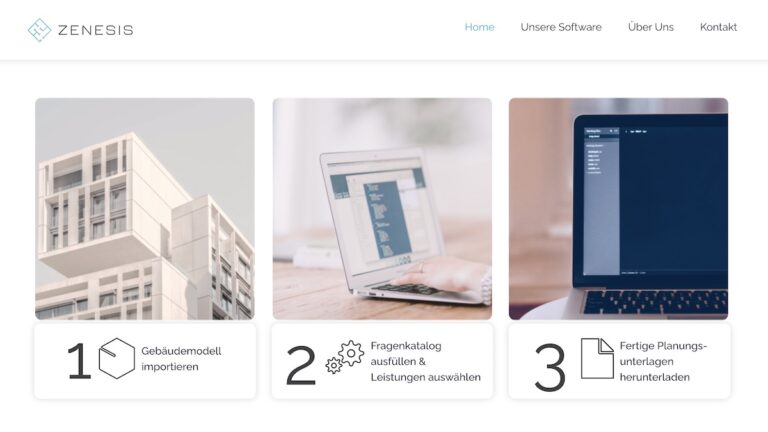In drei Schritten verspricht Zenesis, mit KI Unterlagen für die Baup lanung zu generieren - Bild: Zenesis