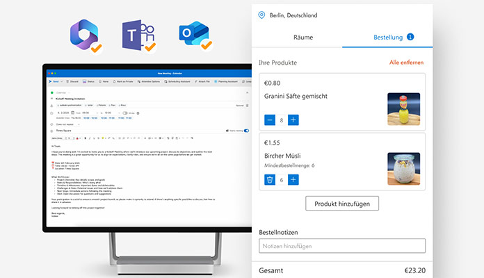 Outlook Add-In von MazeMap Workplace mit integrierter Raumbuchung und Catering-Bestellung in Microsoft 365