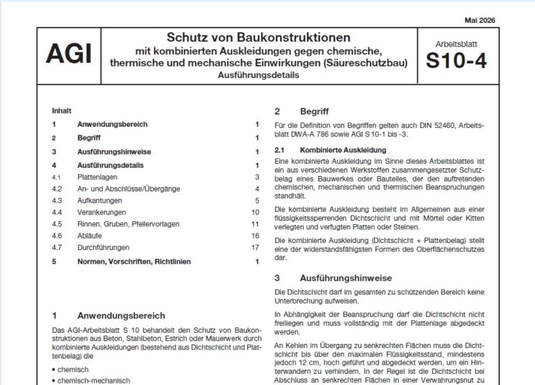 AGI-Arbeitsblatt S 10-4: Ausführungsdetails für den Säureschutzbau