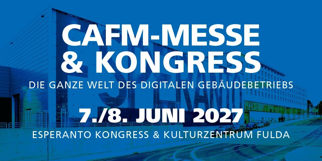 Headerbild der CAFM-Messe 2027 im Esperanto Kongress- und Kulturzentrum Fulda sowie den Infos: 7./8. Juni 2027 im Esperanto in Fulda.